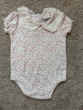 Eyelet Collar Pink Floral Baby One-Piece Bodysuit